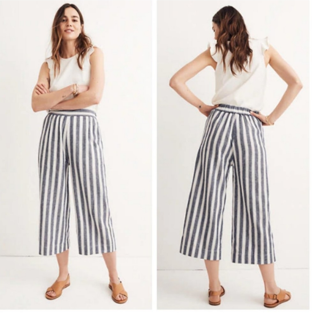 NWT Madewell Huston Pull-On Blue Stripe Crop Pants